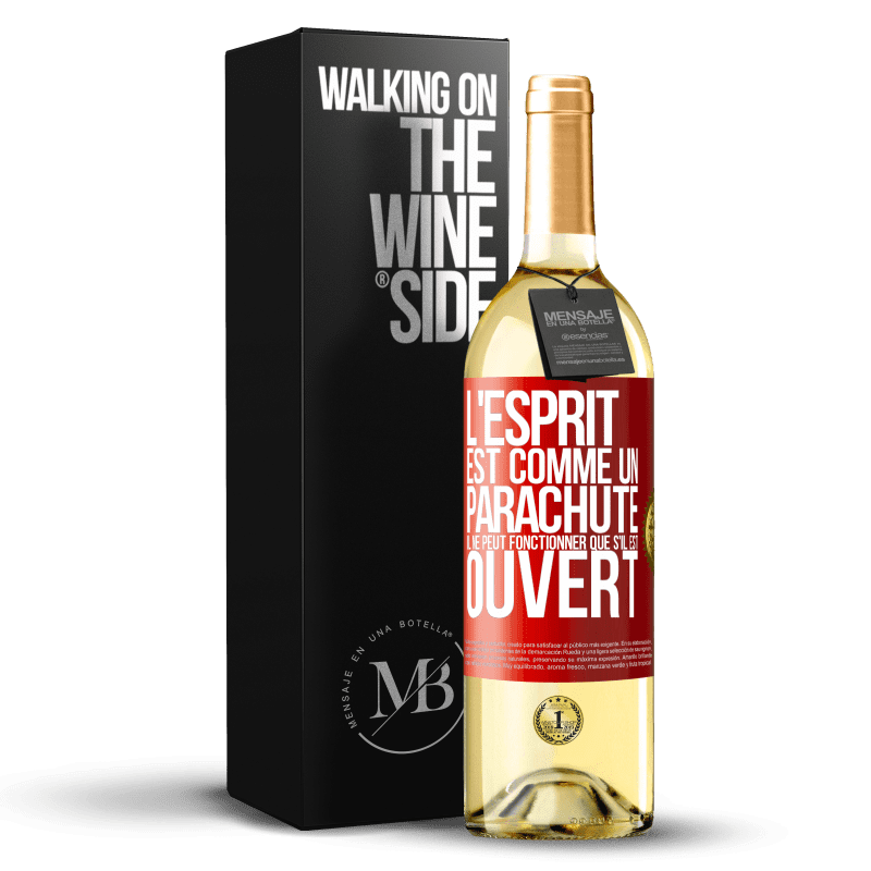 29,95 € Envoi gratuit | Vin blanc Édition WHITE L'esprit est comme un parachute, il ne peut fonctionner que s'il est ouvert Étiquette Rouge. Étiquette personnalisable Vin jeune Récolte 2024 Verdejo