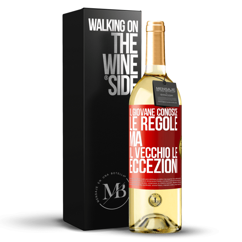 29,95 € Spedizione Gratuita | Vino bianco Edizione WHITE Il giovane conosce le regole, ma il vecchio le eccezioni Etichetta Rossa. Etichetta personalizzabile Vino giovane Raccogliere 2024 Verdejo