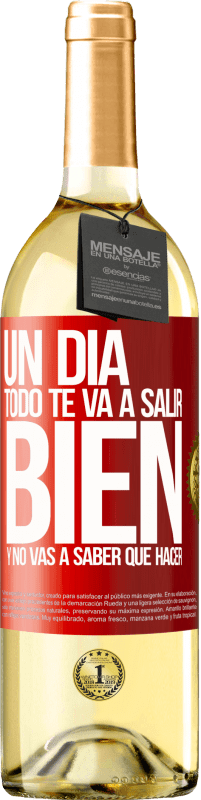 29,95 € | Vino Blanco Edición WHITE Un día todo te va a salir bien y no vas a saber qué hacer Etiqueta Roja. Etiqueta personalizable Vino joven Cosecha 2025 Verdejo