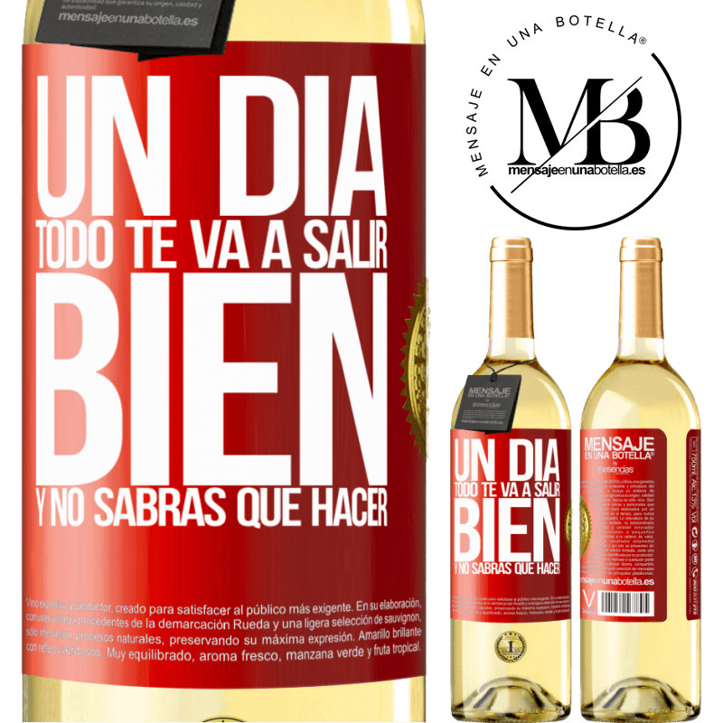 29,95 € Envoi gratuit | Vin blanc Édition WHITE Un jour, tout ira bien et tu ne sauras pas quoi faire Étiquette Rouge. Étiquette personnalisable Vin jeune Récolte 2022 Verdejo