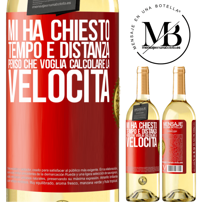 29,95 € Spedizione Gratuita | Vino bianco Edizione WHITE Mi ha chiesto tempo e distanza. Penso che voglia calcolare la velocità Etichetta Rossa. Etichetta personalizzabile Vino giovane Raccogliere 2023 Verdejo