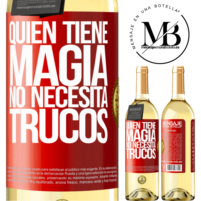 29,95 € Envío gratis | Vino Blanco Edición WHITE Quien tiene magia no necesita trucos Etiqueta Roja. Etiqueta personalizable Vino joven Cosecha 2024 Verdejo