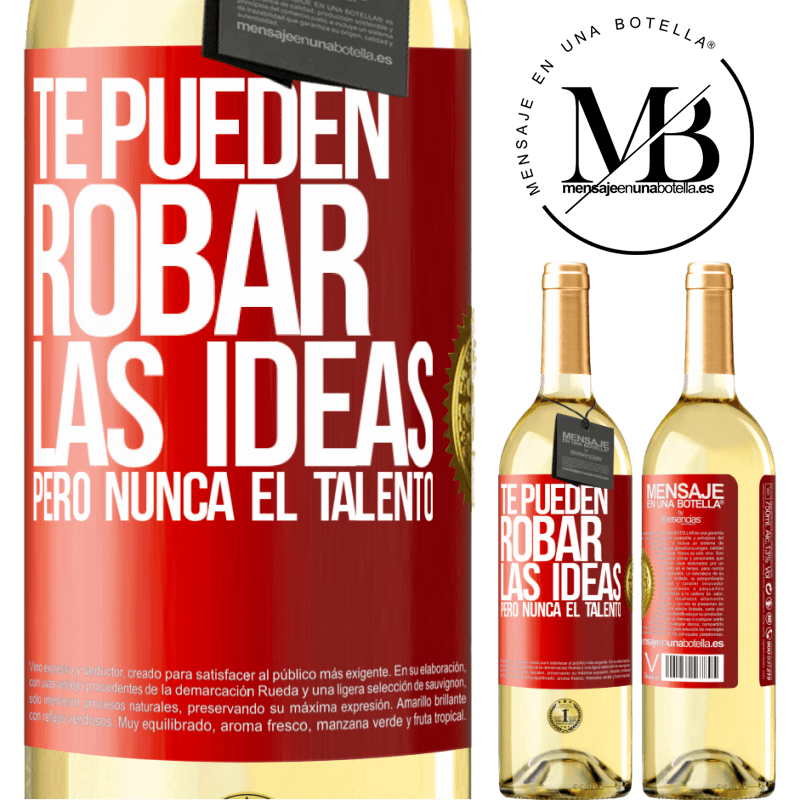 29,95 € Envío gratis | Vino Blanco Edición WHITE Te pueden robar las ideas pero nunca el talento Etiqueta Roja. Etiqueta personalizable Vino joven Cosecha 2024 Verdejo