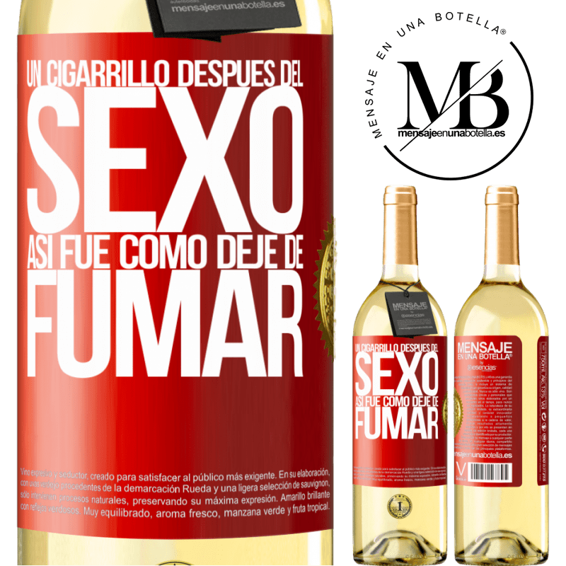 29,95 € Envío gratis | Vino Blanco Edición WHITE Un cigarrillo después del sexo. Así fue como dejé de fumar Etiqueta Roja. Etiqueta personalizable Vino joven Cosecha 2023 Verdejo