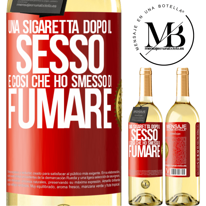 29,95 € Spedizione Gratuita | Vino bianco Edizione WHITE Una sigaretta dopo il sesso. È così che ho smesso di fumare Etichetta Rossa. Etichetta personalizzabile Vino giovane Raccogliere 2025 Verdejo