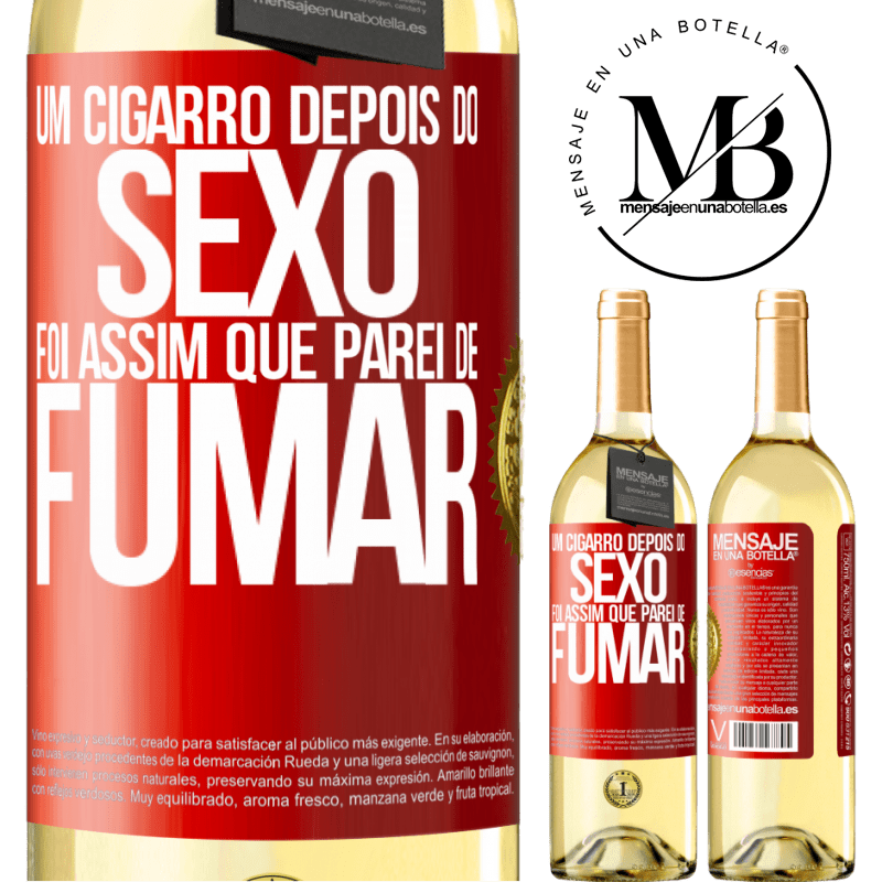 29,95 € Envio grátis | Vinho branco Edição WHITE Um cigarro depois do sexo. Foi assim que parei de fumar Etiqueta Vermelha. Etiqueta personalizável Vinho jovem Colheita 2025 Verdejo