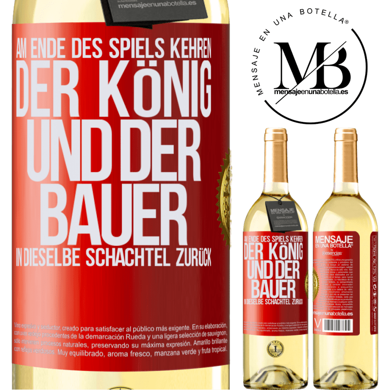 29,95 € Kostenloser Versand | Weißwein WHITE Ausgabe Am Ende des Spiels kehren der König und der Bauer in dieselbe Schachtel zurück Rote Markierung. Anpassbares Etikett Junger Wein Ernte 2024 Verdejo