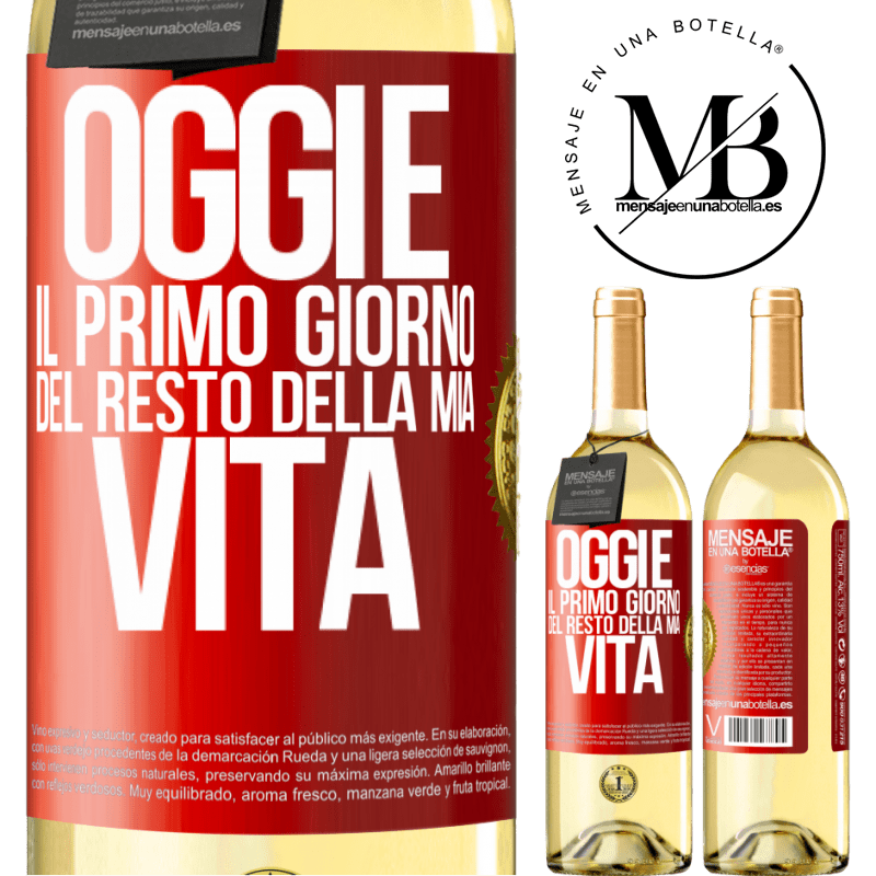 29,95 € Spedizione Gratuita | Vino bianco Edizione WHITE Oggi è il primo giorno del resto della mia vita Etichetta Rossa. Etichetta personalizzabile Vino giovane Raccogliere 2023 Verdejo