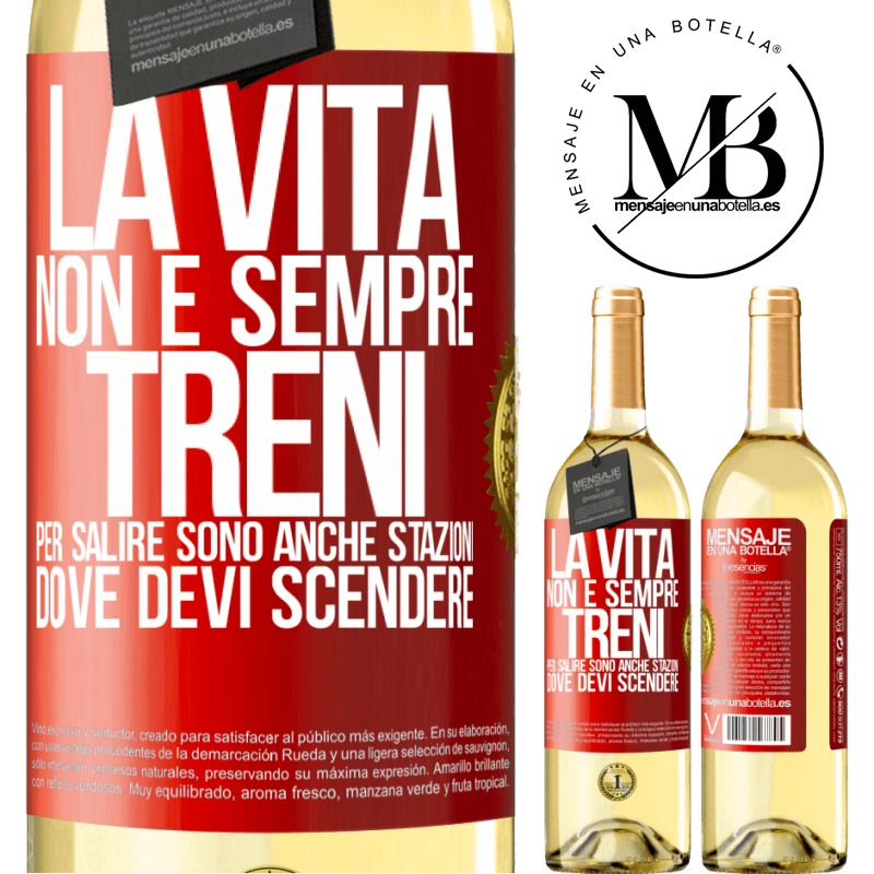 29,95 € Spedizione Gratuita | Vino bianco Edizione WHITE La vita non è sempre treni per salire, sono anche stazioni dove devi scendere Etichetta Rossa. Etichetta personalizzabile Vino giovane Raccogliere 2024 Verdejo