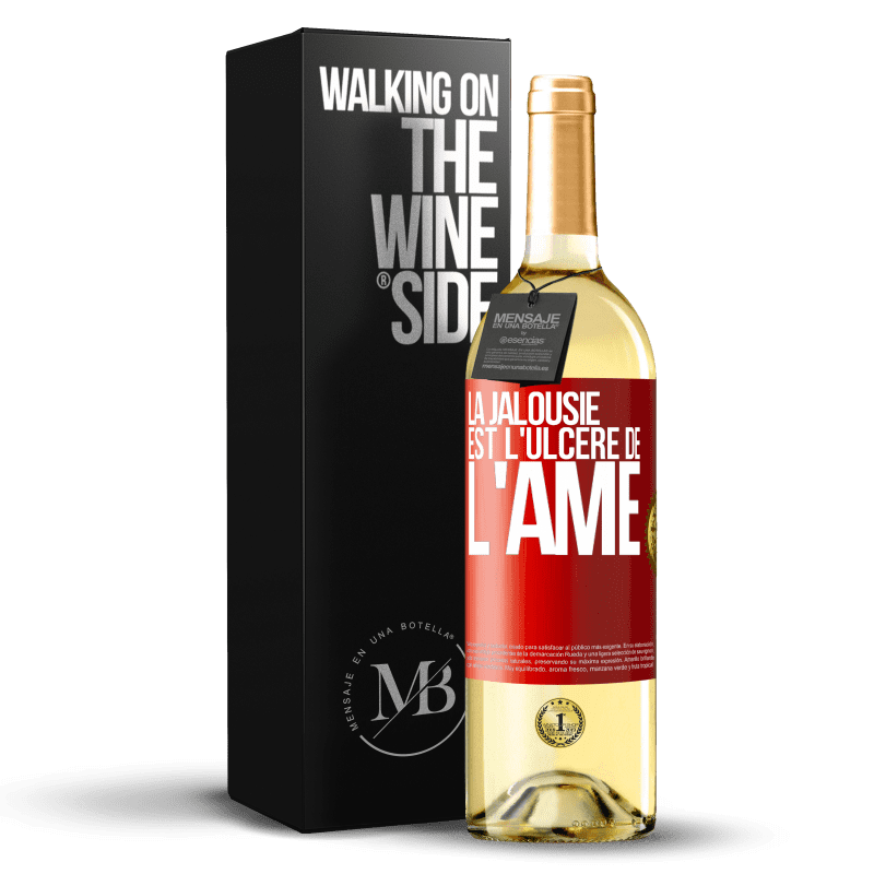 29,95 € Envoi gratuit | Vin blanc Édition WHITE La jalousie est l'ulcère de l'âme Étiquette Rouge. Étiquette personnalisable Vin jeune Récolte 2023 Verdejo