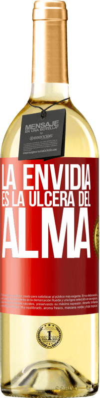 29,95 € Envío gratis | Vino Blanco Edición WHITE La envidia es la úlcera del alma Etiqueta Roja. Etiqueta personalizable Vino joven Cosecha 2023 Verdejo