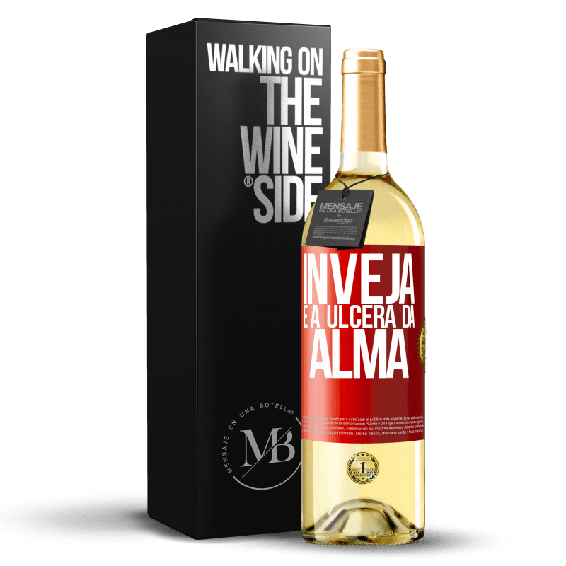 29,95 € Envio grátis | Vinho branco Edição WHITE Inveja é a úlcera da alma Etiqueta Vermelha. Etiqueta personalizável Vinho jovem Colheita 2025 Verdejo