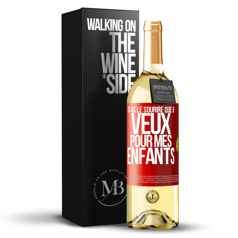 29,95 € Envoi gratuit | Vin blanc Édition WHITE Tu as le sourire que je veux pour mes enfants Étiquette Rouge. Étiquette personnalisable Vin jeune Récolte 2024 Verdejo