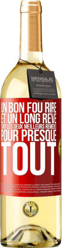 29,95 € | Vin blanc Édition WHITE Un bon fou rire et un long rêve sont les deux meilleurs remèdes pour presque tout Étiquette Rouge. Étiquette personnalisable Vin jeune Récolte 2025 Verdejo