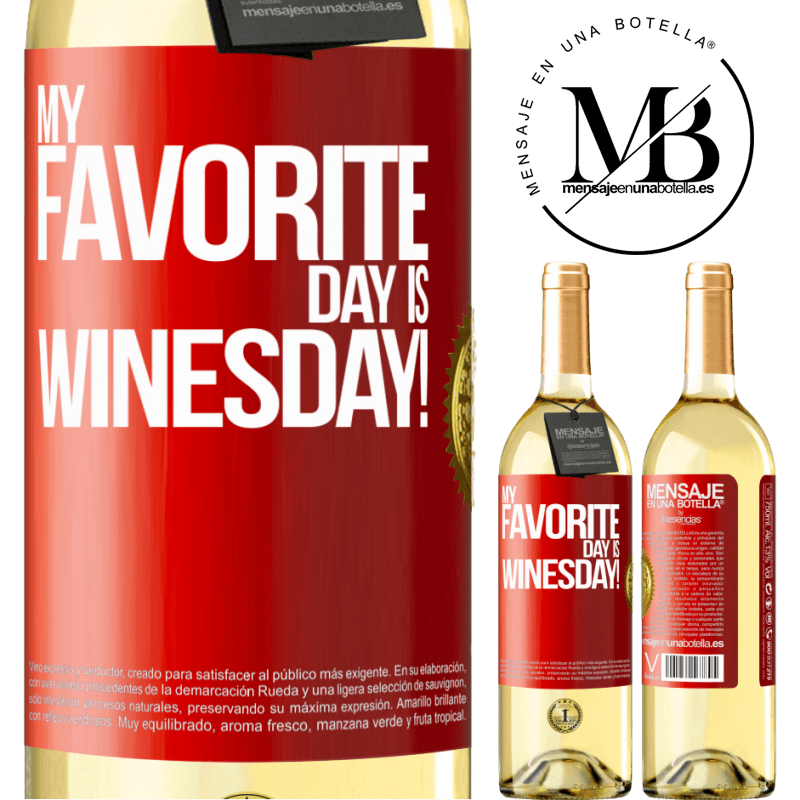 29,95 € Envío gratis | Vino Blanco Edición WHITE My favorite day is winesday! Etiqueta Roja. Etiqueta personalizable Vino joven Cosecha 2024 Verdejo