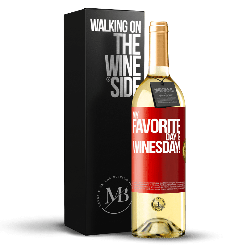 29,95 € Kostenloser Versand | Weißwein WHITE Ausgabe My favorite day is winesday! Rote Markierung. Anpassbares Etikett Junger Wein Ernte 2024 Verdejo