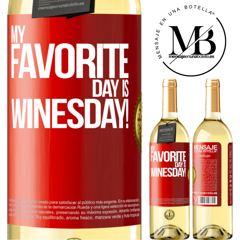 29,95 € Spedizione Gratuita | Vino bianco Edizione WHITE My favorite day is winesday! Etichetta Rossa. Etichetta personalizzabile Vino giovane Raccogliere 2025 Verdejo