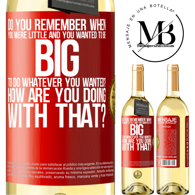 29,95 € Free Shipping | White Wine WHITE Edition do you remember when you were little and you wanted to be big to do whatever you wanted? How are you doing with that? Red Label. Customizable label Young wine Harvest 2025 Verdejo