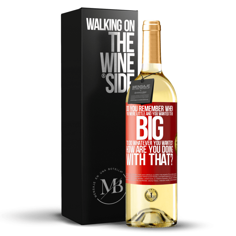 29,95 € Free Shipping | White Wine WHITE Edition do you remember when you were little and you wanted to be big to do whatever you wanted? How are you doing with that? Red Label. Customizable label Young wine Harvest 2025 Verdejo