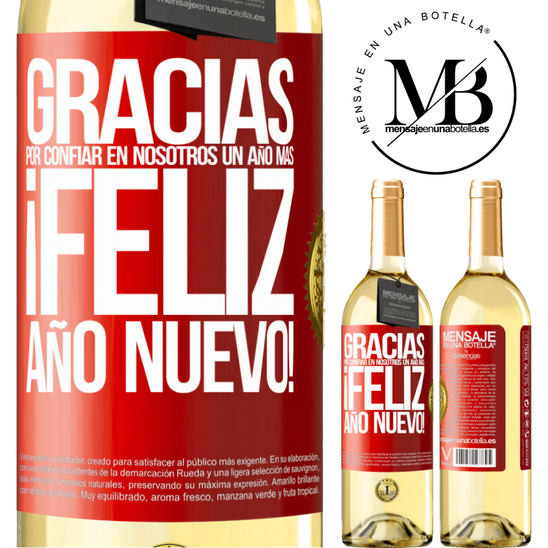 29,95 € Envío gratis | Vino Blanco Edición WHITE Gracias por confiar en nosotros un año más. Feliz Año Nuevo Etiqueta Roja. Etiqueta personalizable Vino joven Cosecha 2025 Verdejo