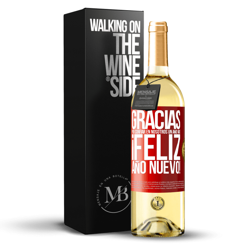 29,95 € Envoi gratuit | Vin blanc Édition WHITE Merci de nous faire confiance pour une autre année. Bonne année Étiquette Rouge. Étiquette personnalisable Vin jeune Récolte 2022 Verdejo