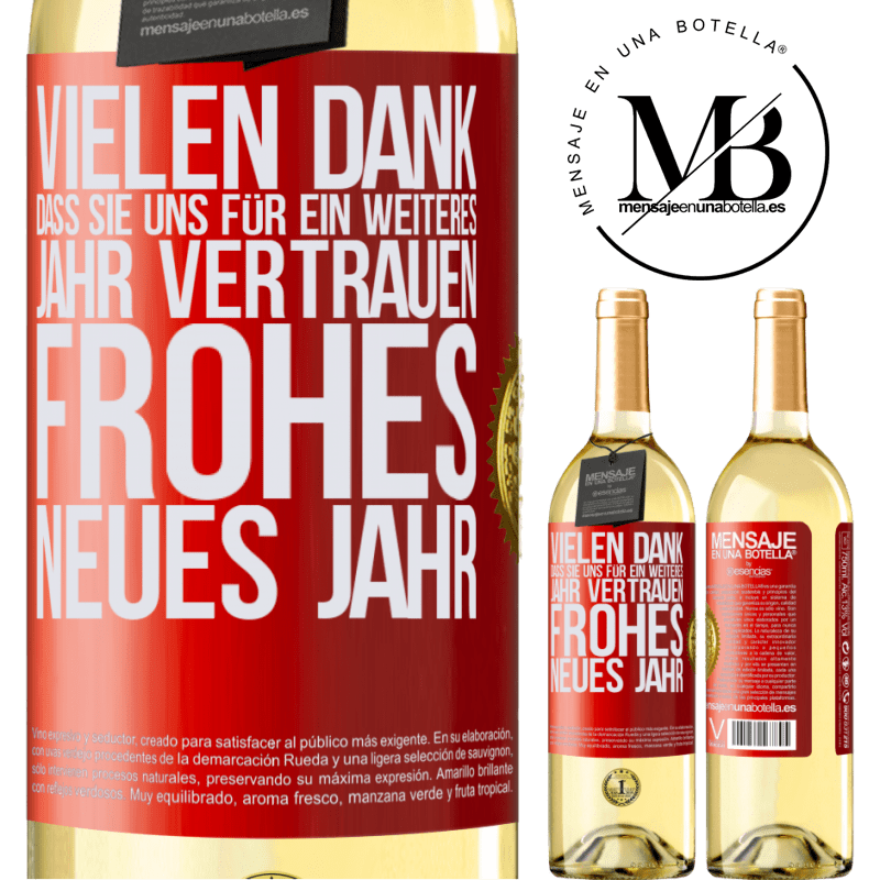 29,95 € Kostenloser Versand | Weißwein WHITE Ausgabe Vielen Dank, dass Sie uns ein weiteres Jahr vertrauen. Frohes neues Jahr Rote Markierung. Anpassbares Etikett Junger Wein Ernte 2023 Verdejo