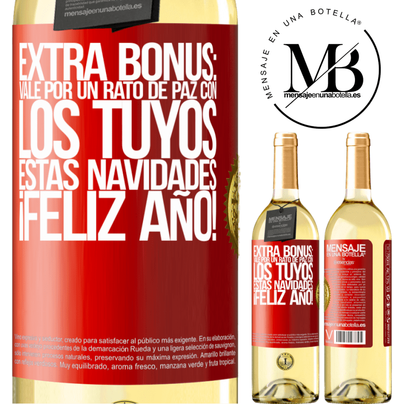 29,95 € Envío gratis | Vino Blanco Edición WHITE Extra Bonus: Vale por un rato de paz con los tuyos estas navidades. Feliz Año! Etiqueta Roja. Etiqueta personalizable Vino joven Cosecha 2024 Verdejo