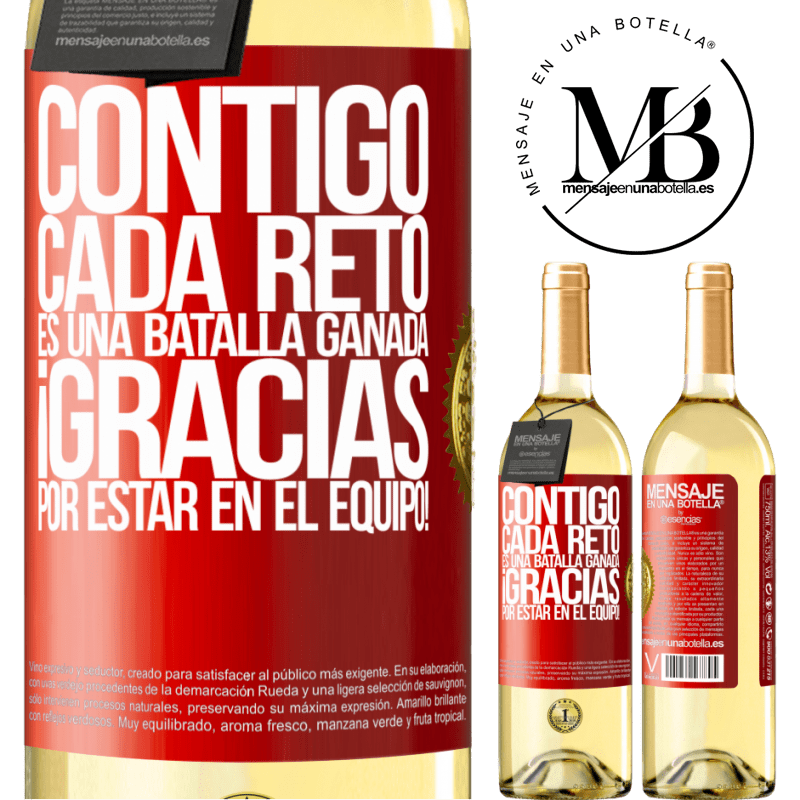 29,95 € Envío gratis | Vino Blanco Edición WHITE Contigo cada reto es una batalla ganada. Gracias por estar en el equipo! Etiqueta Roja. Etiqueta personalizable Vino joven Cosecha 2024 Verdejo
