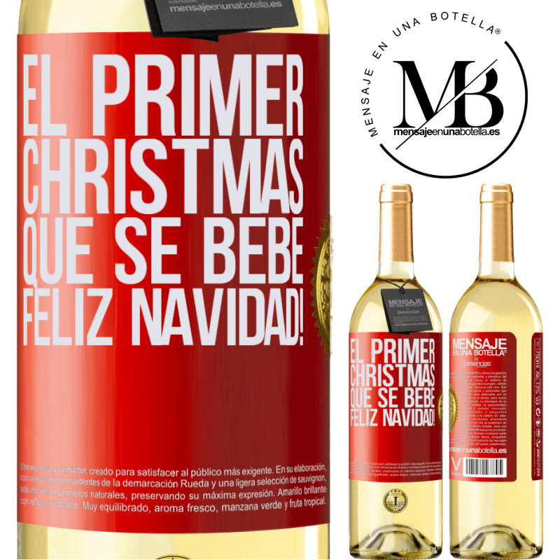 29,95 € Envío gratis | Vino Blanco Edición WHITE El primer christmas que se bebe. Feliz navidad! Etiqueta Roja. Etiqueta personalizable Vino joven Cosecha 2025 Verdejo
