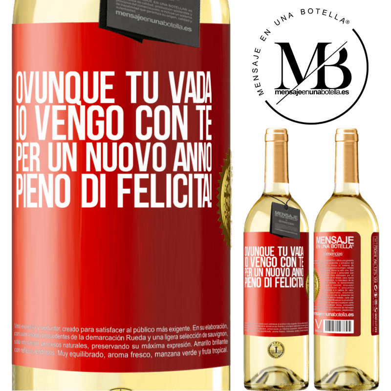 29,95 € Spedizione Gratuita | Vino bianco Edizione WHITE Ovunque tu vada, io vengo con te. Per un nuovo anno pieno di felicità! Etichetta Rossa. Etichetta personalizzabile Vino giovane Raccogliere 2023 Verdejo