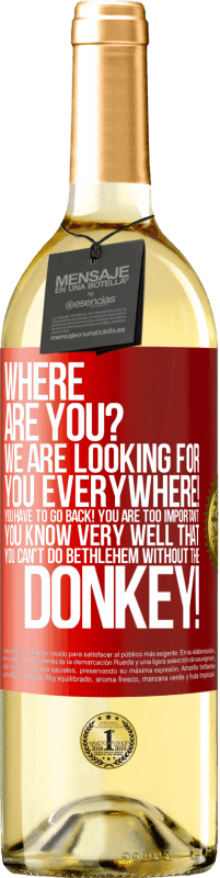 29,95 € Free Shipping | White Wine WHITE Edition Where are you? We are looking for you everywhere! You have to go back! You are too important! You know very well that you Red Label. Customizable label Young wine Harvest 2025 Verdejo