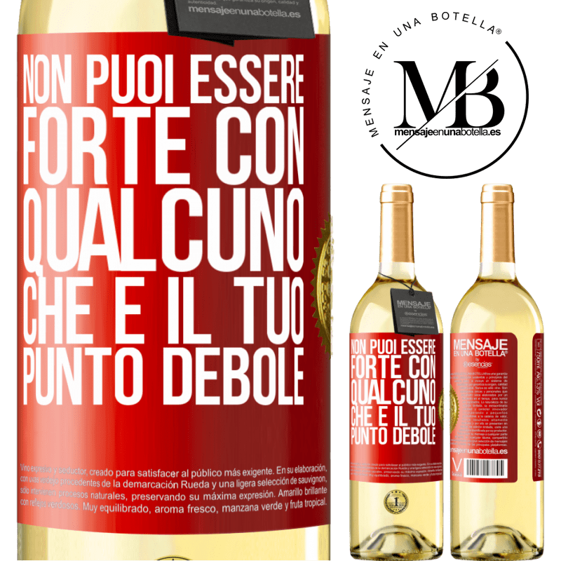 29,95 € Spedizione Gratuita | Vino bianco Edizione WHITE Non puoi essere forte con qualcuno che è il tuo punto debole Etichetta Rossa. Etichetta personalizzabile Vino giovane Raccogliere 2024 Verdejo