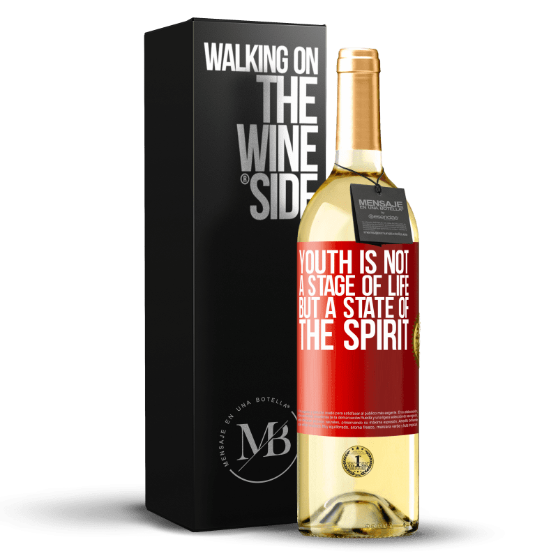 29,95 € Free Shipping | White Wine WHITE Edition Youth is not a stage of life, but a state of the spirit Red Label. Customizable label Young wine Harvest 2023 Verdejo