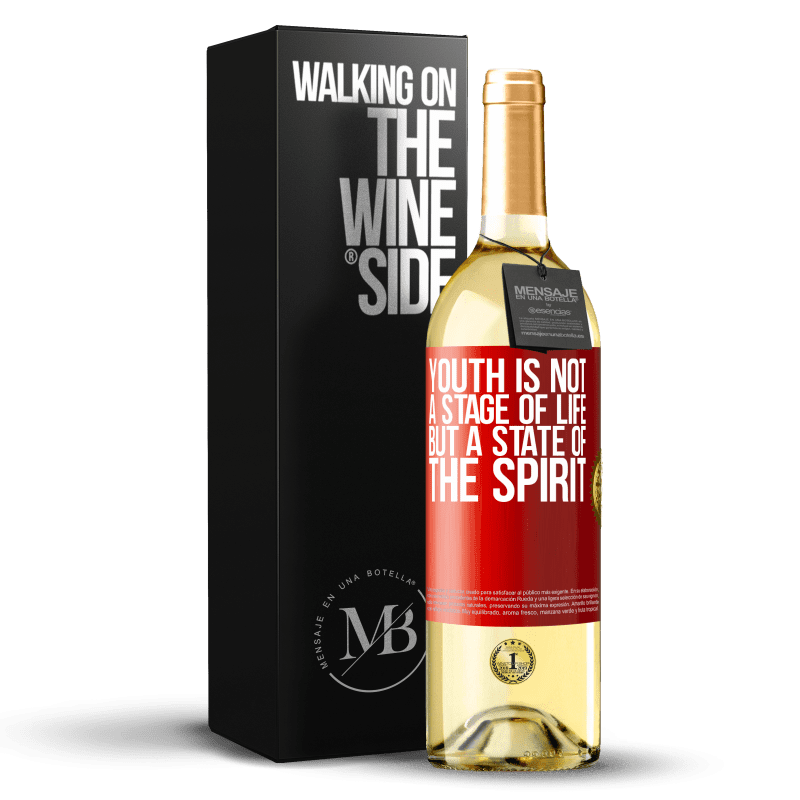 29,95 € Free Shipping | White Wine WHITE Edition Youth is not a stage of life, but a state of the spirit Red Label. Customizable label Young wine Harvest 2024 Verdejo