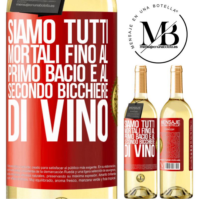 29,95 € Spedizione Gratuita | Vino bianco Edizione WHITE Siamo tutti mortali fino al primo bacio e al secondo bicchiere di vino Etichetta Rossa. Etichetta personalizzabile Vino giovane Raccogliere 2024 Verdejo