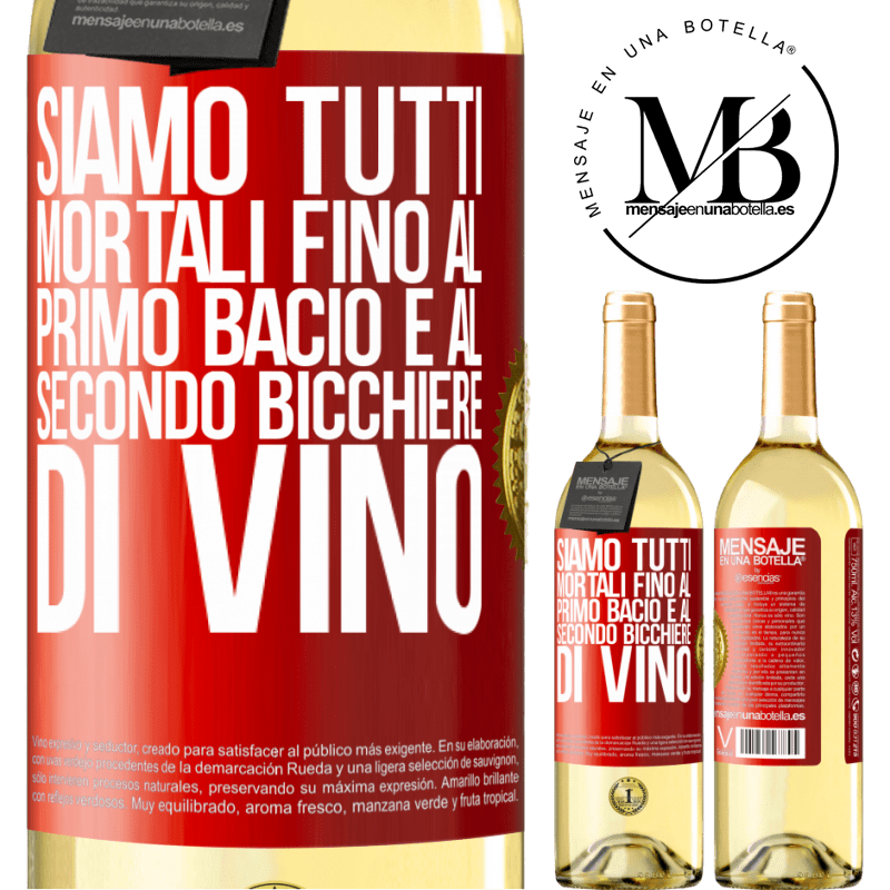 29,95 € Spedizione Gratuita | Vino bianco Edizione WHITE Siamo tutti mortali fino al primo bacio e al secondo bicchiere di vino Etichetta Rossa. Etichetta personalizzabile Vino giovane Raccogliere 2025 Verdejo
