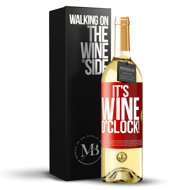29,95 € Envoi gratuit | Vin blanc Édition WHITE It's wine o'clock! Étiquette Rouge. Étiquette personnalisable Vin jeune Récolte 2023 Verdejo
