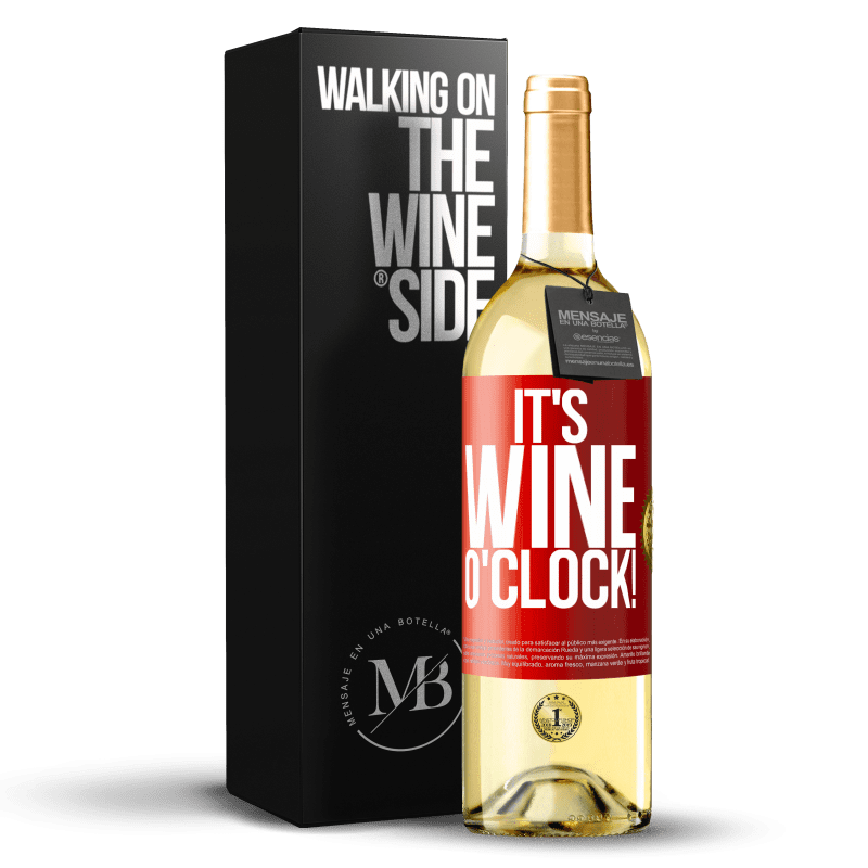 29,95 € Envío gratis | Vino Blanco Edición WHITE It's wine o'clock! Etiqueta Roja. Etiqueta personalizable Vino joven Cosecha 2024 Verdejo