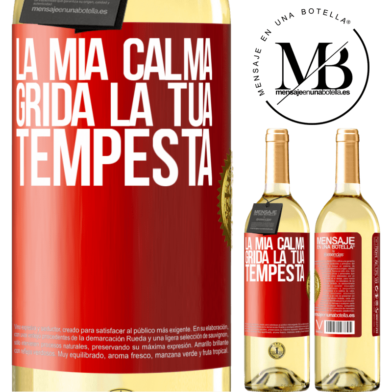 29,95 € Spedizione Gratuita | Vino bianco Edizione WHITE La mia calma grida la tua tempesta Etichetta Rossa. Etichetta personalizzabile Vino giovane Raccogliere 2023 Verdejo