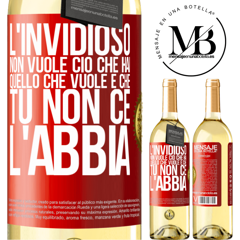 29,95 € Spedizione Gratuita | Vino bianco Edizione WHITE L'invidioso non vuole ciò che hai. Quello che vuole è che tu non ce l'abbia Etichetta Rossa. Etichetta personalizzabile Vino giovane Raccogliere 2023 Verdejo