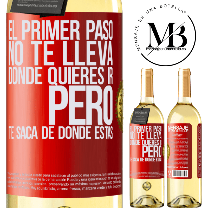 29,95 € Envío gratis | Vino Blanco Edición WHITE El primer paso no te lleva donde quieres ir, pero te saca de donde estás Etiqueta Roja. Etiqueta personalizable Vino joven Cosecha 2024 Verdejo