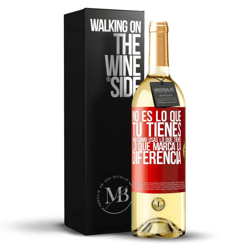 29,95 € Envío gratis | Vino Blanco Edición WHITE No es lo que tú tienes, sino cómo usas lo que tienes, lo que marca la diferencia Etiqueta Roja. Etiqueta personalizable Vino joven Cosecha 2024 Verdejo