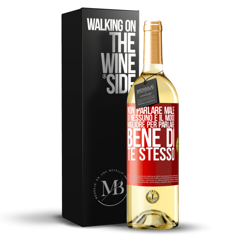 29,95 € Spedizione Gratuita | Vino bianco Edizione WHITE Non parlare male di nessuno è il modo migliore per parlare bene di te stesso Etichetta Rossa. Etichetta personalizzabile Vino giovane Raccogliere 2025 Verdejo