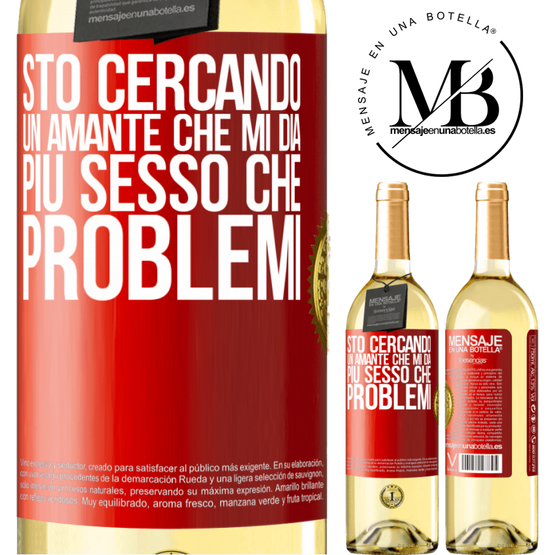 29,95 € Spedizione Gratuita | Vino bianco Edizione WHITE Sto cercando un amante che mi dia più sesso che problemi Etichetta Rossa. Etichetta personalizzabile Vino giovane Raccogliere 2025 Verdejo