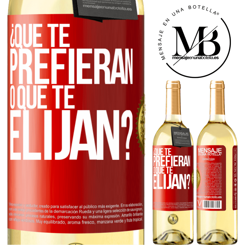 29,95 € Envío gratis | Vino Blanco Edición WHITE ¿Que te prefieran, o que te elijan? Etiqueta Roja. Etiqueta personalizable Vino joven Cosecha 2024 Verdejo