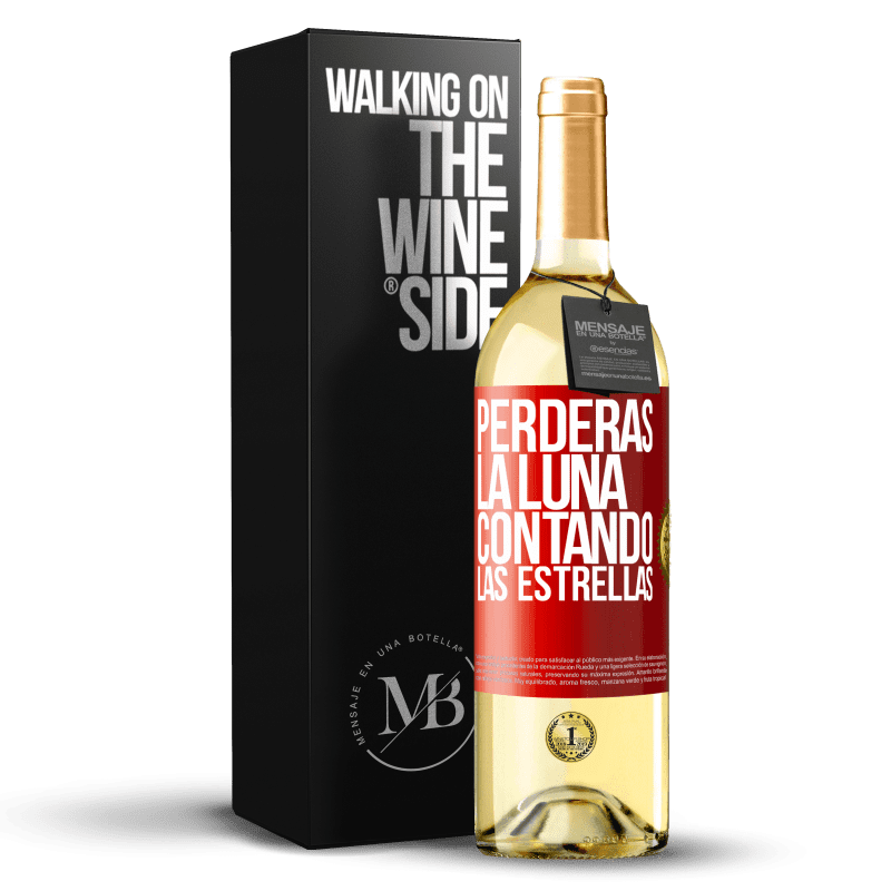 29,95 € Envío gratis | Vino Blanco Edición WHITE Perderás la luna contando las estrellas Etiqueta Roja. Etiqueta personalizable Vino joven Cosecha 2024 Verdejo