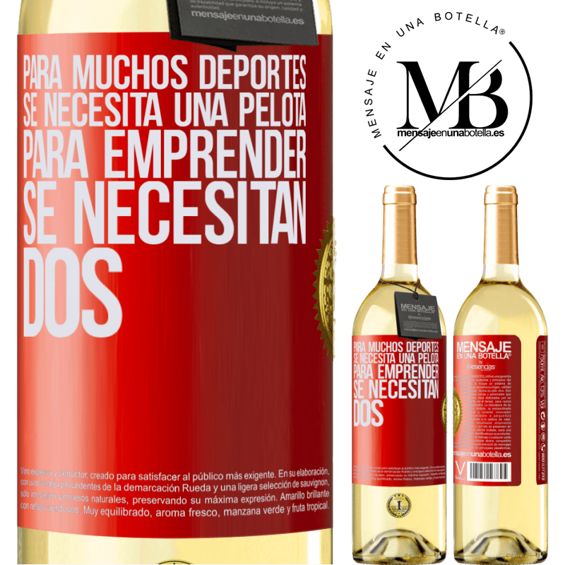 29,95 € Envío gratis | Vino Blanco Edición WHITE Para muchos deportes se necesita una pelota. Para emprender, se necesitan dos Etiqueta Roja. Etiqueta personalizable Vino joven Cosecha 2024 Verdejo