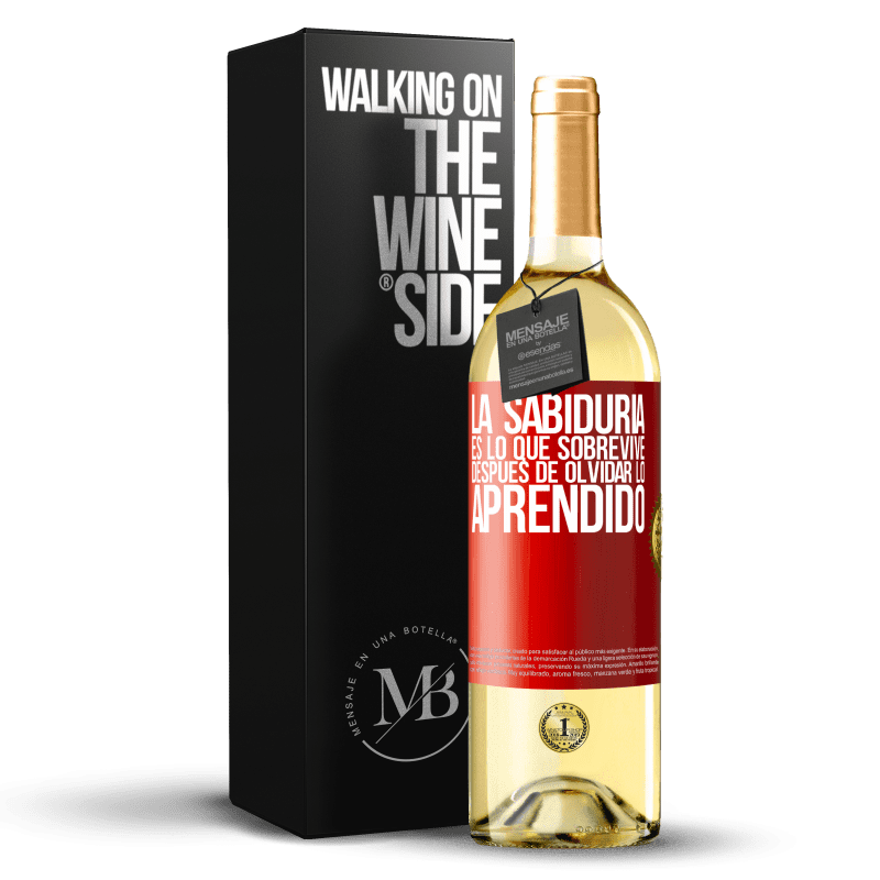 29,95 € Envío gratis | Vino Blanco Edición WHITE La sabiduría es lo que sobrevive después de olvidar lo aprendido Etiqueta Roja. Etiqueta personalizable Vino joven Cosecha 2024 Verdejo