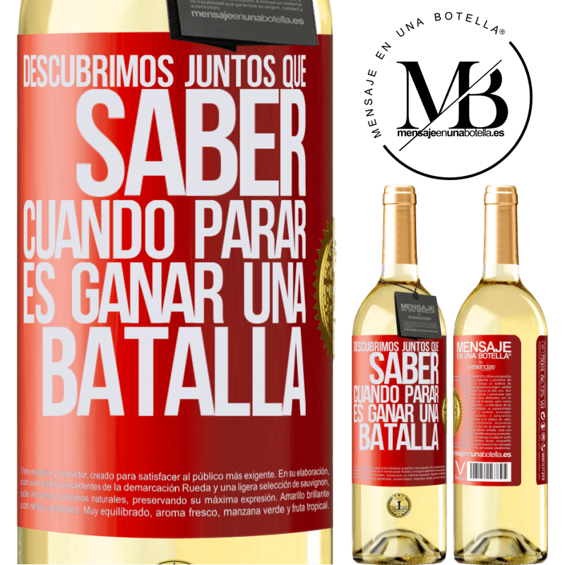 29,95 € Envoi gratuit | Vin blanc Édition WHITE Nous découvrons ensemble que savoir s'arrêter, c'est gagner une bataille Étiquette Rouge. Étiquette personnalisable Vin jeune Récolte 2022 Verdejo