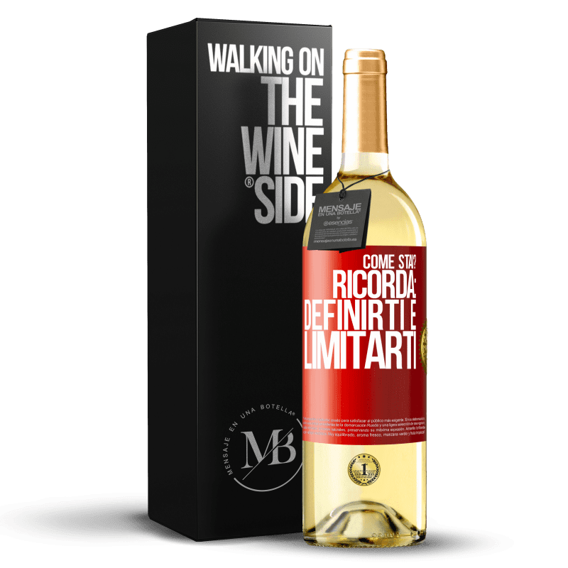 29,95 € Spedizione Gratuita | Vino bianco Edizione WHITE come stai? Ricorda: definirti è limitarti Etichetta Rossa. Etichetta personalizzabile Vino giovane Raccogliere 2025 Verdejo